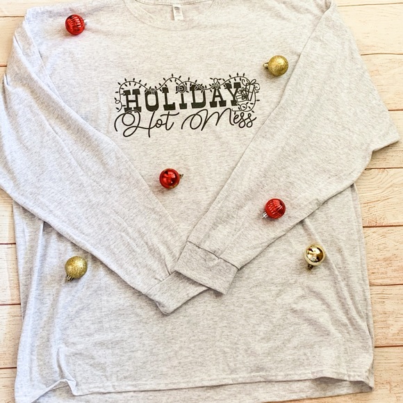 Holiday Hot Mess Gray Christmas Shirt Plus Size 3x - Picture 1 of 1